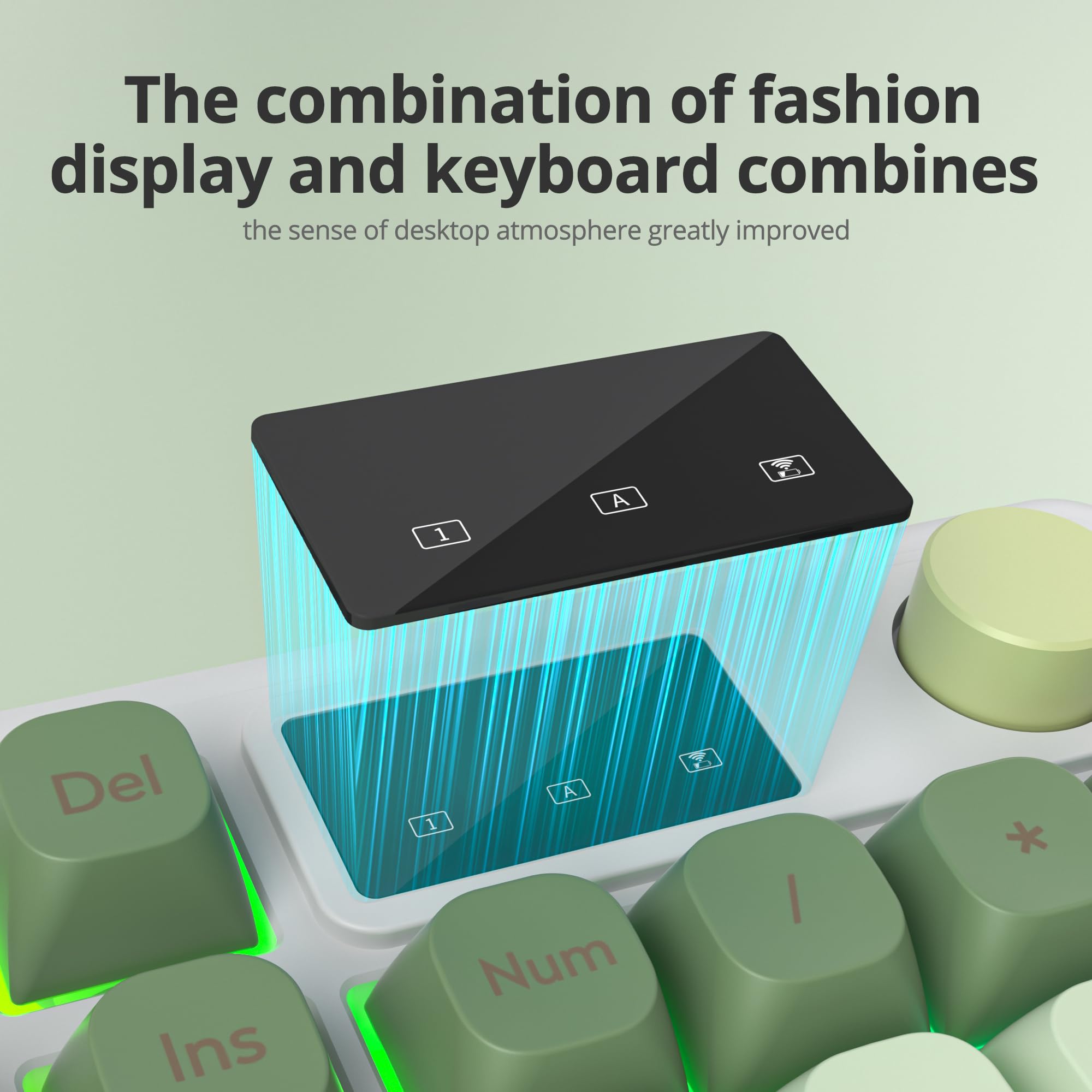 SOLIDEE Teclado de Membrana Inalámbrico 96% con Perilla,Cableado/Bluetooth 5.0/2.4G,Estructura Gasket,Retroiluminación RGB,98 Teclas Silenciosas con Sensación Mecánica,Teclado Numérico(Matcha)