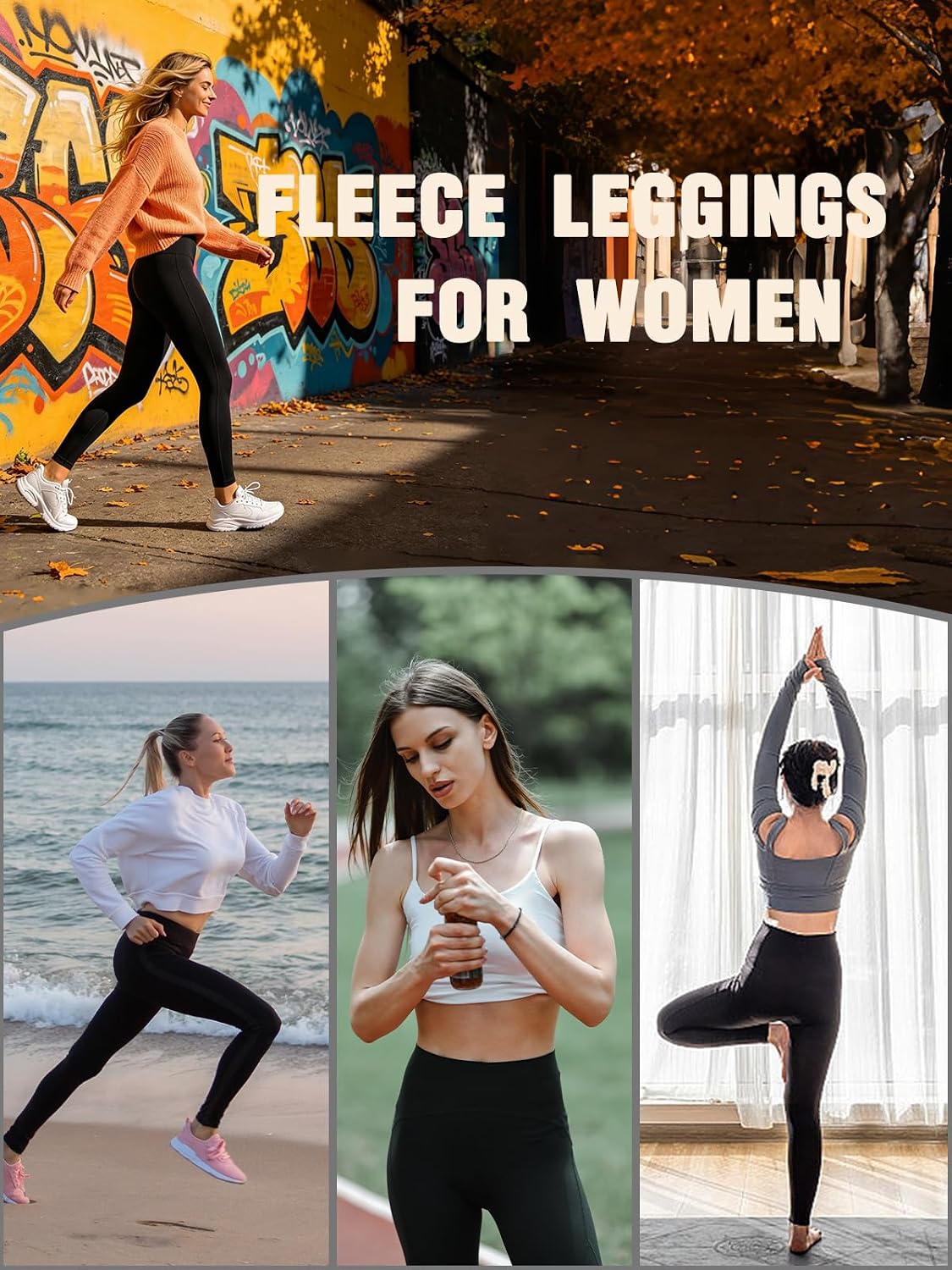 4 Pack Women's Fleece Lined Leggings High Waisted Warm Winter Yoga Pants Thermal Base Layer Running Tights
