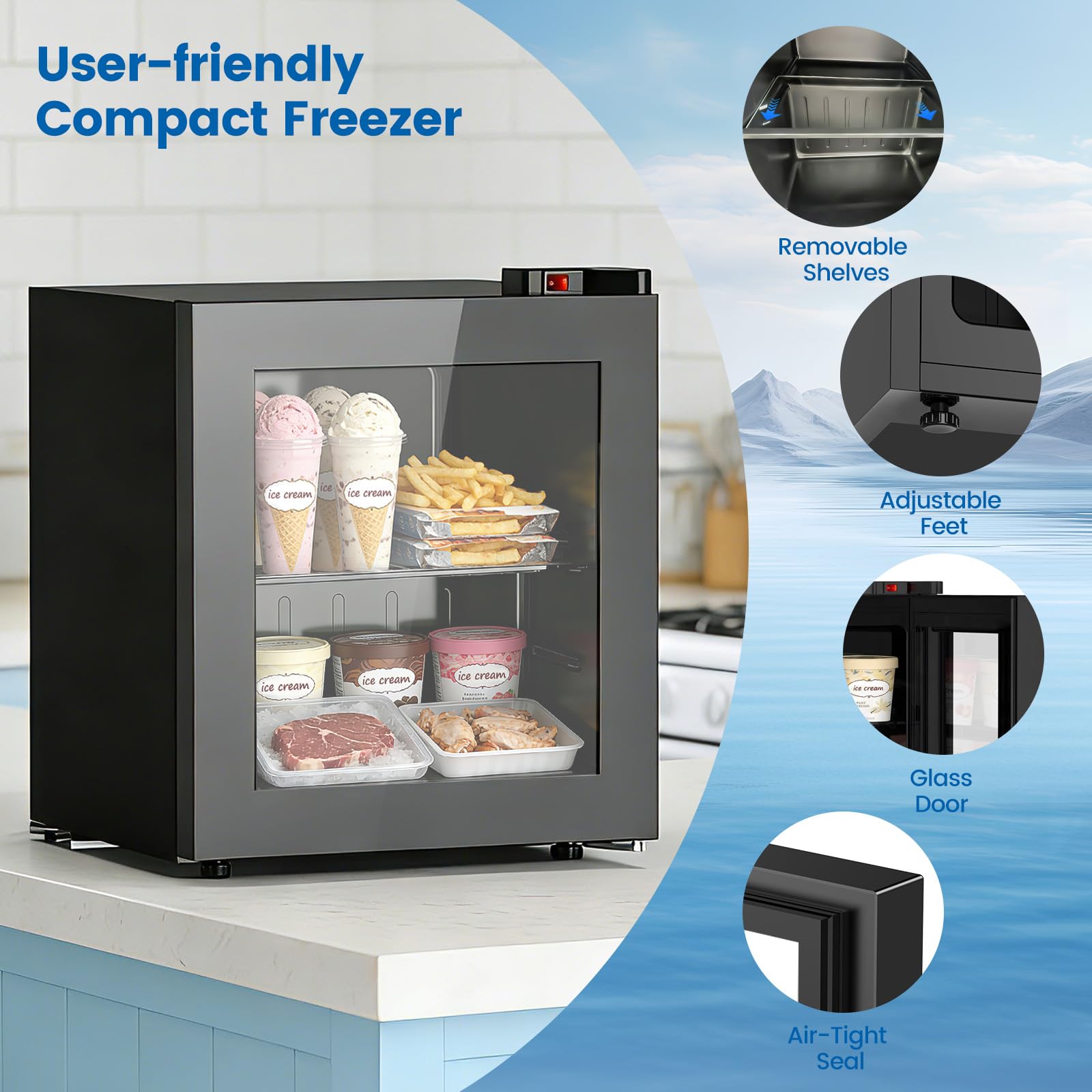 Kndko Mini Freezer With Reversible Display Glass Door 7 Adjustable Temperature Settings 1.2 Cu Ft Small Freezer With Removable Shelves Perfect For Ice Cream on Fridge.com - View 6