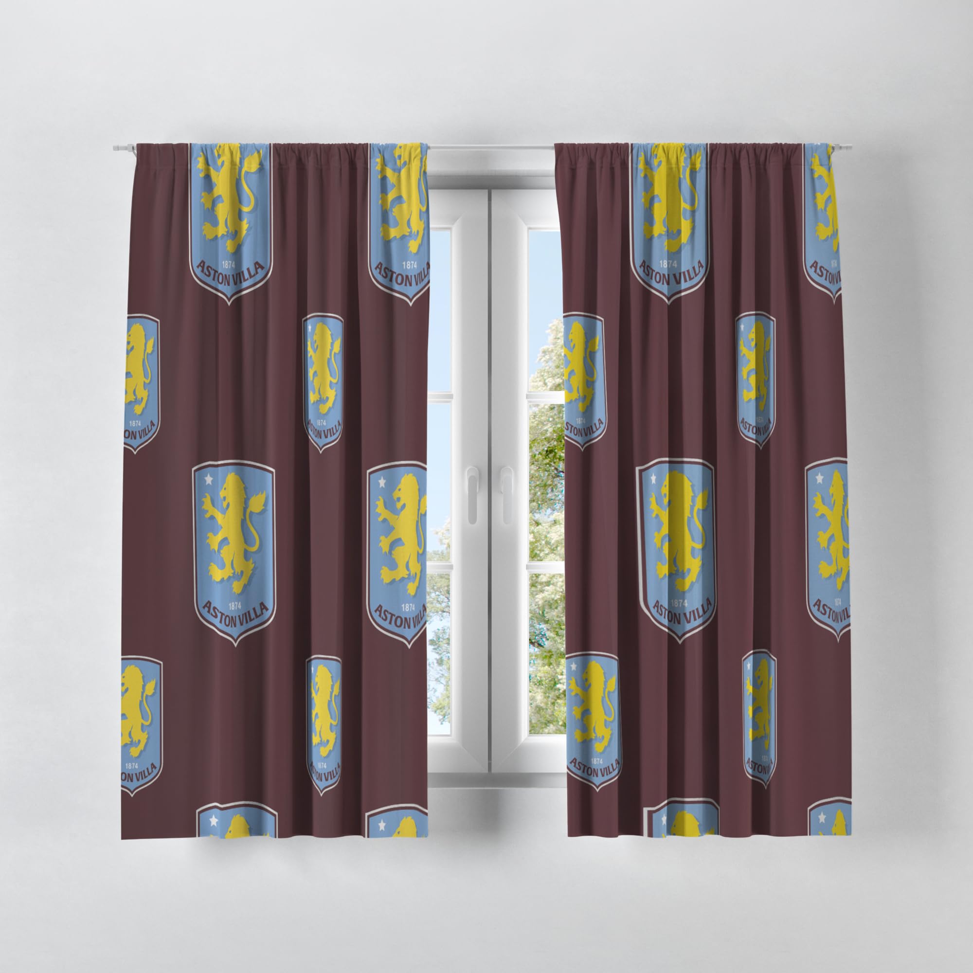 Officially Licensed Aston Villa FC 54" Curtain Set – 168 x 137 cm Taped Edge Pair
