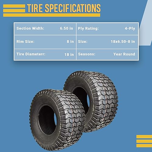 Miniatura 2 de 2 cortacésped de césped de 18 x 6.50-8 resistentes, 4 capas, dos neumáticos sin cámara 18 650 8, garantizan una mayor estabilidad y eficiencia