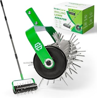 GrdnCare Rolling Lawn Aerator - Heavy-Duty 42-Spike Manual Tool with 71" Adjustable Handle for Deep Soil Aeration & Healthy Lawns