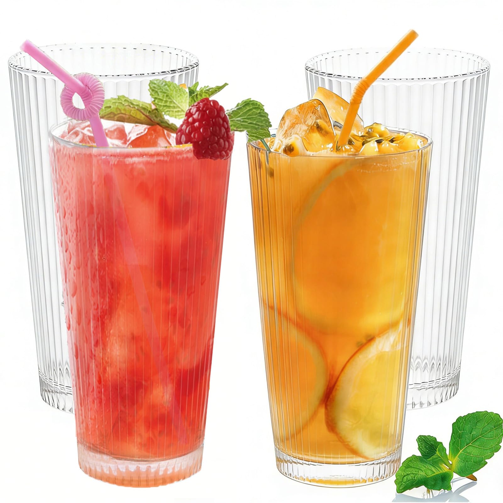 600ml Plastic Tumblers, Set of 4 Large Capacity Water Cups Acrylic Drinking Glasses Tumblers, 20 Oz Unbreakable Picnic Drinkware, Stackable Glassware Cocktail Glasses for Beach Party Beer, Tea, Juice