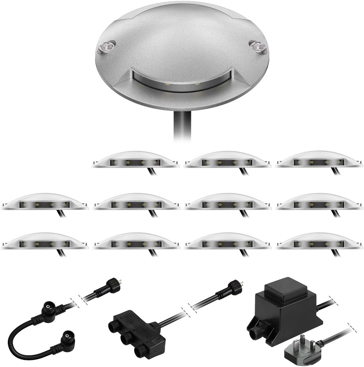 parlat LED Surface-Mounted Light BUNDA for Outdoor, 2-Beam, Trafficable, Cold White, BS, Set of 12