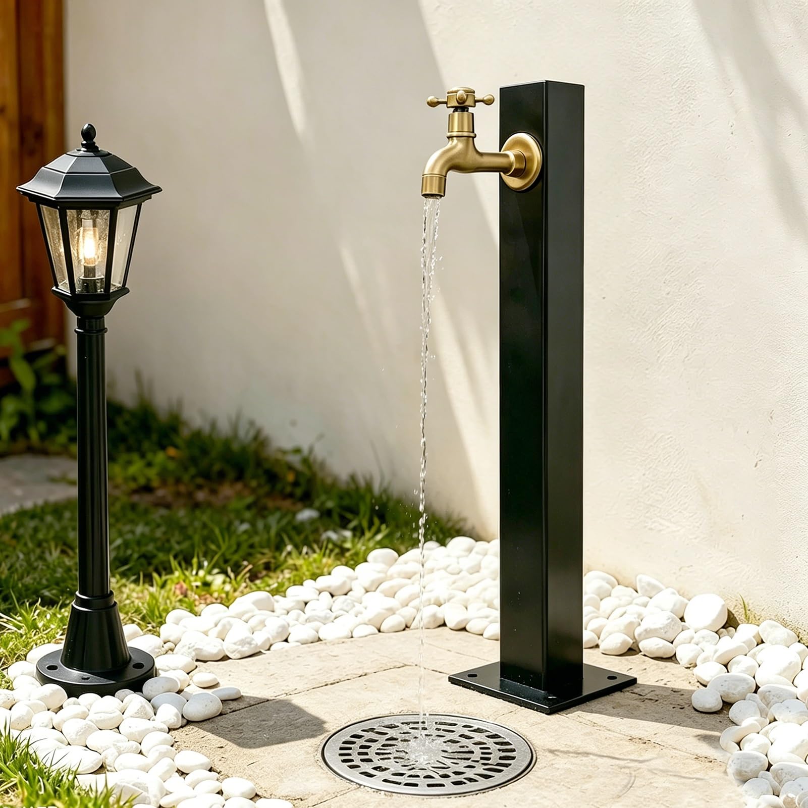 Lonmrrton B Stainless Steel Antifreeze Faucet Post, Floor-Mounted Water Column For Outdoor Irrigation & Watering, Vertical Yard Hydrant Freestanding Garden Tap(,Height: 95Cm/37.4In)