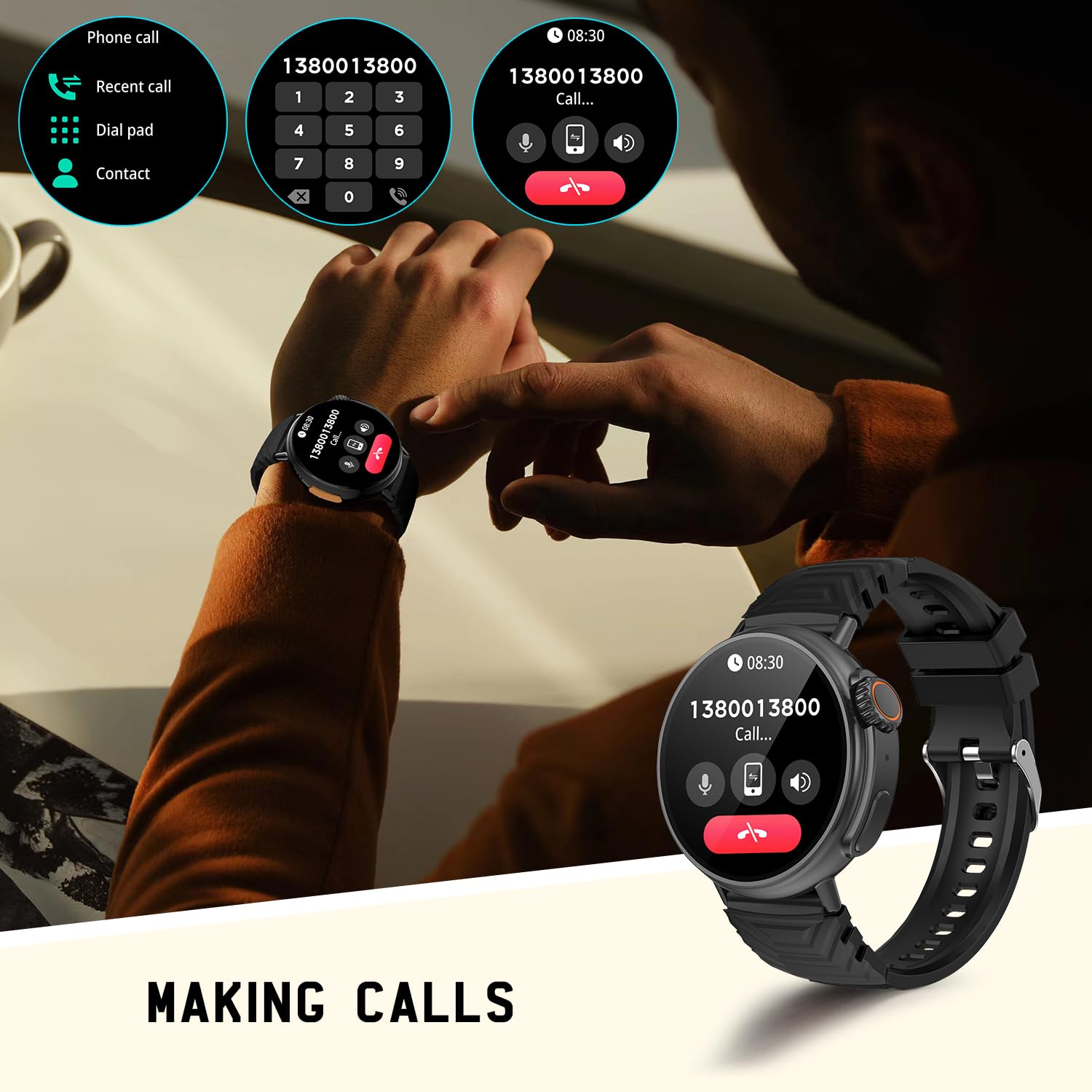 Smartwatch Ultra Uomo Donna con Effettua/Risponde Chiamate , 1.52" rotondo 360*360 Orologio Fitness Tracker IP67 con 123 Modalità Sport, Notifiche WhatsApp, Smart Watch Compatibile con iOS Android