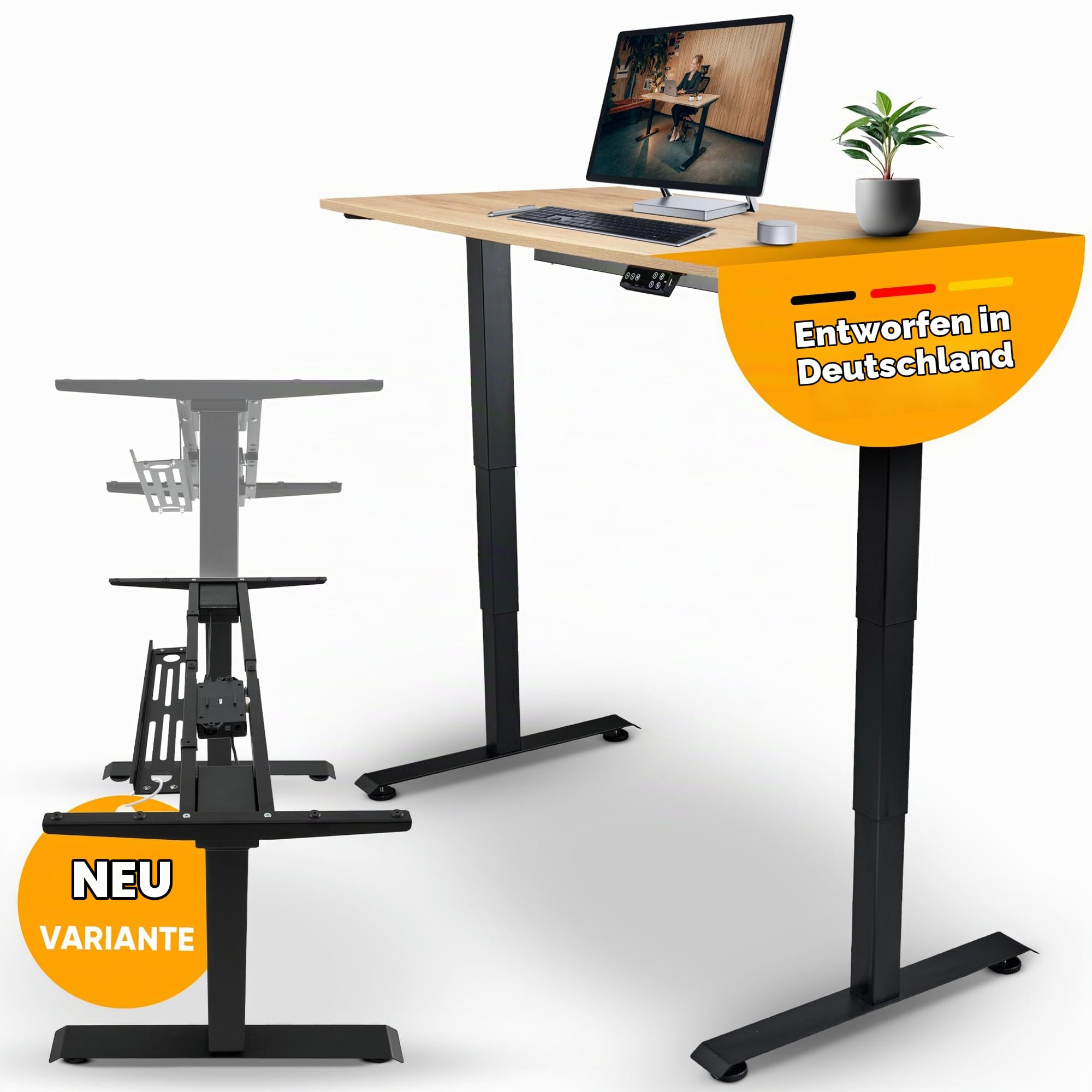 Bellini Höhenverstellbarer Schreibtisch Gestell-Tischgestell - Tischbeine elektrisch für alle Tischplatten | Schreibtischgestell sehr stabil mit Kollisions-Sensor-Memory - 60 bis125 cm - TÜV