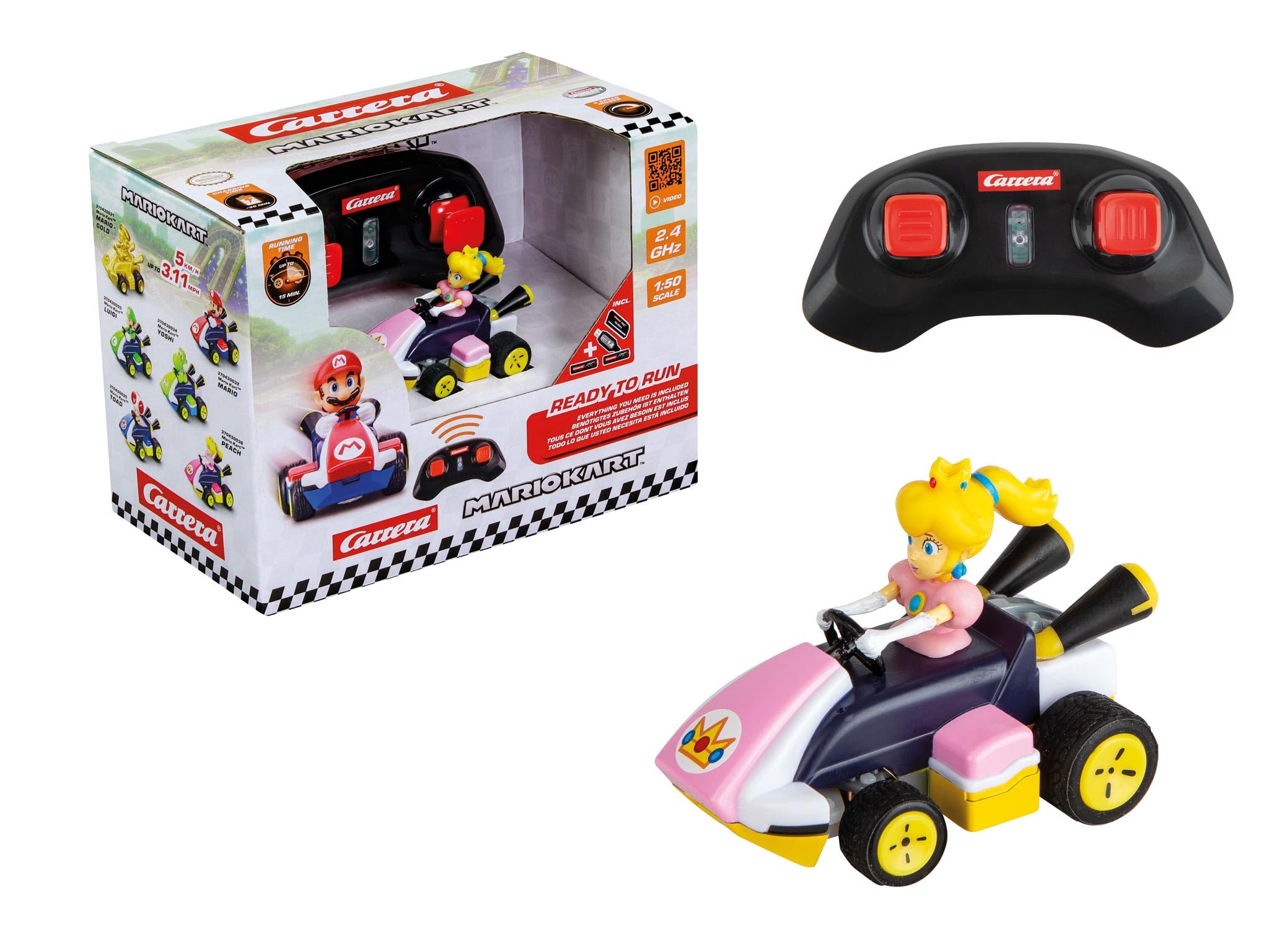 Carrera RC Mario Kart Mini RC Peach, For Children and Adults, Boys & Girls, Unique Original Licence, Instant Driving Fun with Ready to Run, Pink