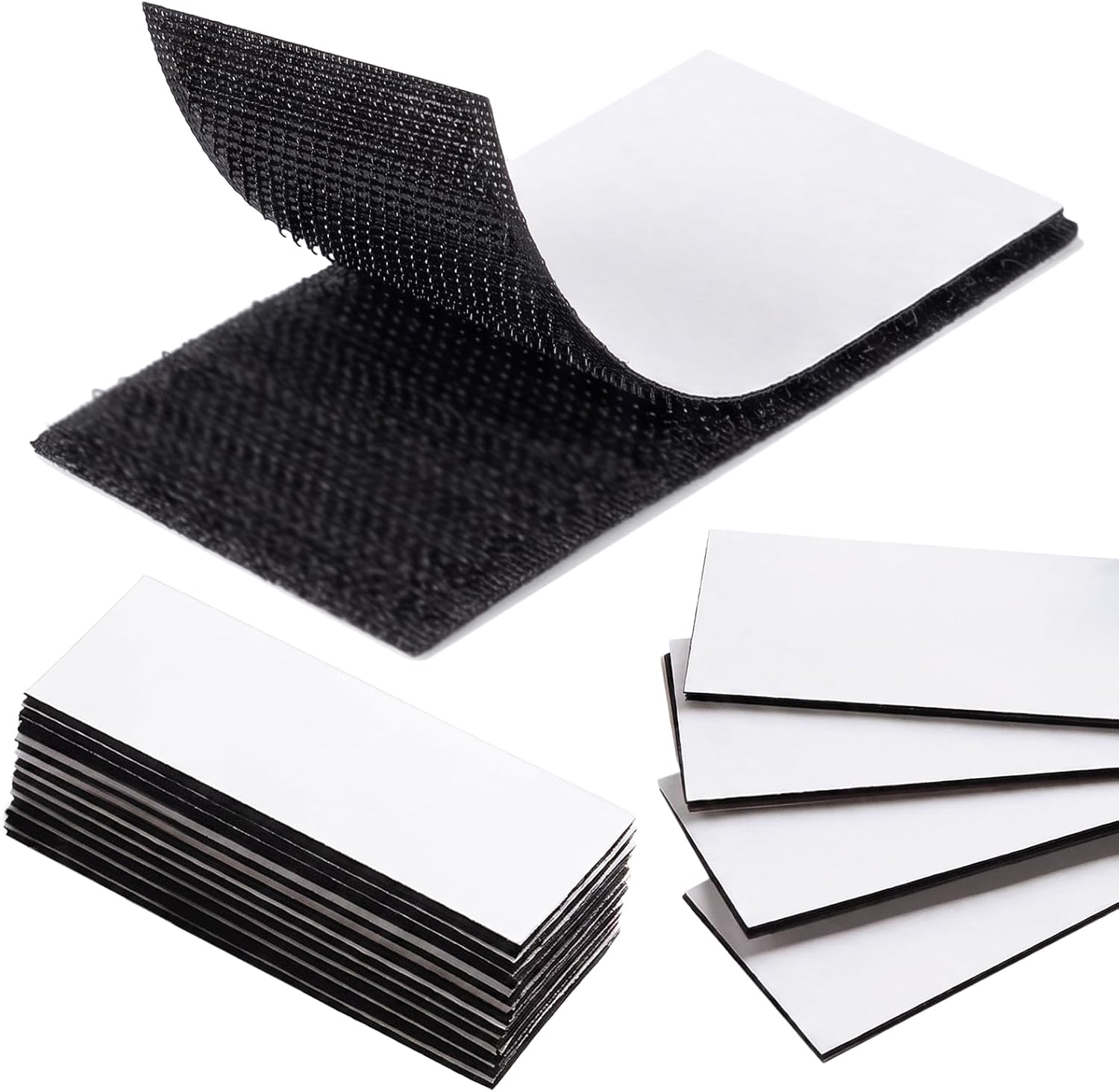 Adhesive Hook and Loop Strips 2x4 Inch, 12 Sets, Heavy Duty Sticky Back Fasteners for Home, Office, DIY Organization, Black