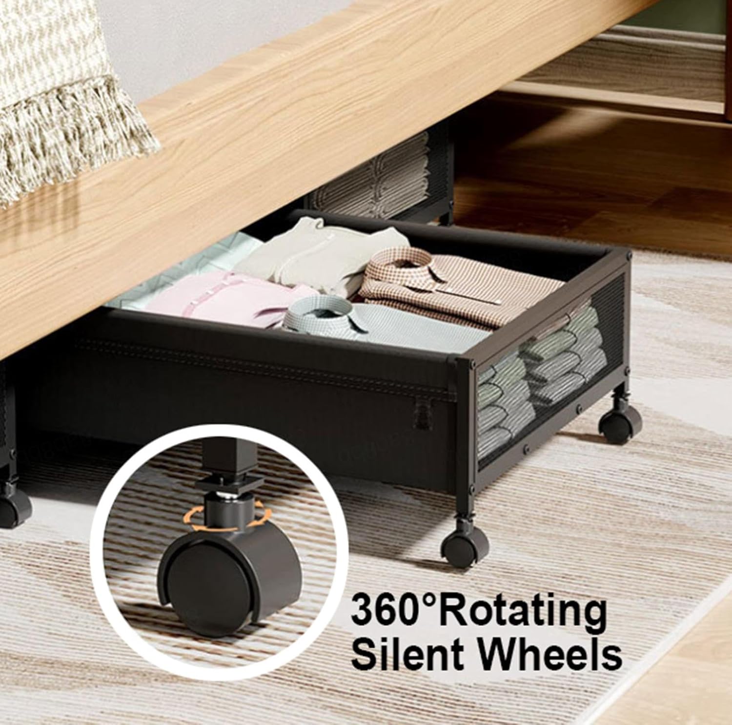 2 Pack Under Bed Storage with Wheels,Duty Metal Under Bed Shoe Storage Organizer,Under Bed Drawer Rolling Storage for Bedroom Clothes, Bedding, Shoes, Blankets,B-Small