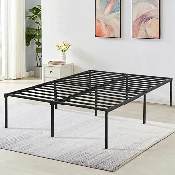 18 Inch Full Size Bed Frame, Metal Platform Bed Frame No Box Spring Needed Heavy Duty Mattress Foundation with Steel Slat, Noise Free Easy Assembly with Large Storage Space Full