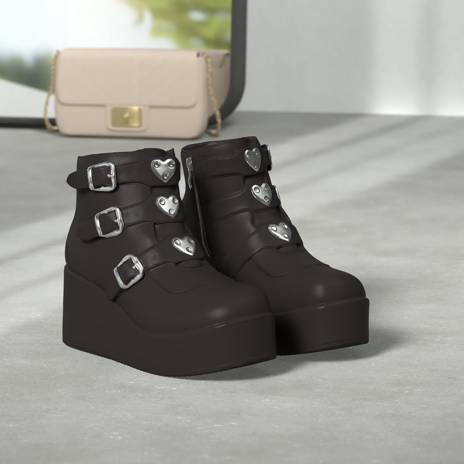 LUCKY STEP Women Platform Chunky Ankle Boots - Round Toe Zipper Wedges High Heels Rave Buckle Thick Sole Goth Booties - Image 3