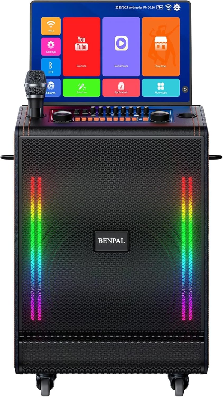 Smart Karaoke Machine with 17.3 Inch Touch Screen & Lyrics Display, Up to 1200W Powerful Speaker, Super Deep Bass Sound for Home Party, Outdoor - Perfect for Adults, Kids, Singers & Music Lovers