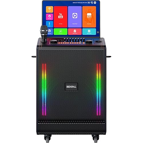 Smart Karaoke Machine with 17.3 Inch Touch Screen & Lyrics Display, Up to 1200W Powerful Speaker, Super Deep Bass Sound for Home Party, Outdoor - Perfect for Adults, Kids, Singers & Music Lovers