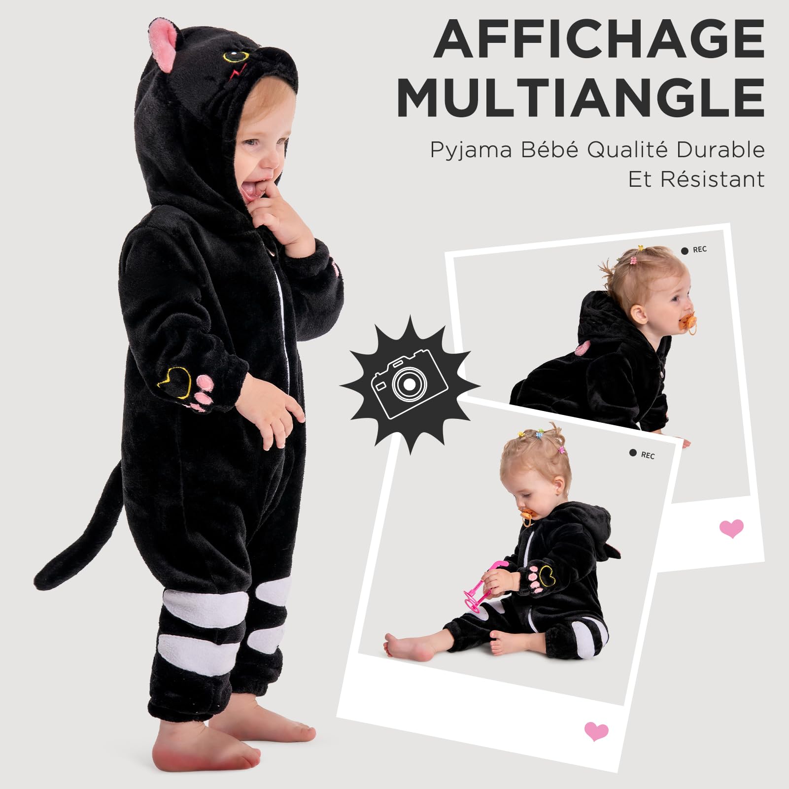 OLAOLA Grenouillère Bébé Unisexe, Pyjama en Flanelle Douce, Costume d'Animal pour Enfant, Combinaison à Capuche Cartoon