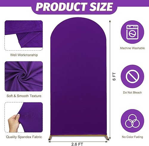 Miniatura 3 de Cubierta de arco de boda morada de 2.6 x 6 pies, tela de elastano, cubierta de soporte de arco superior, cubierta de arco único, tela de telón de