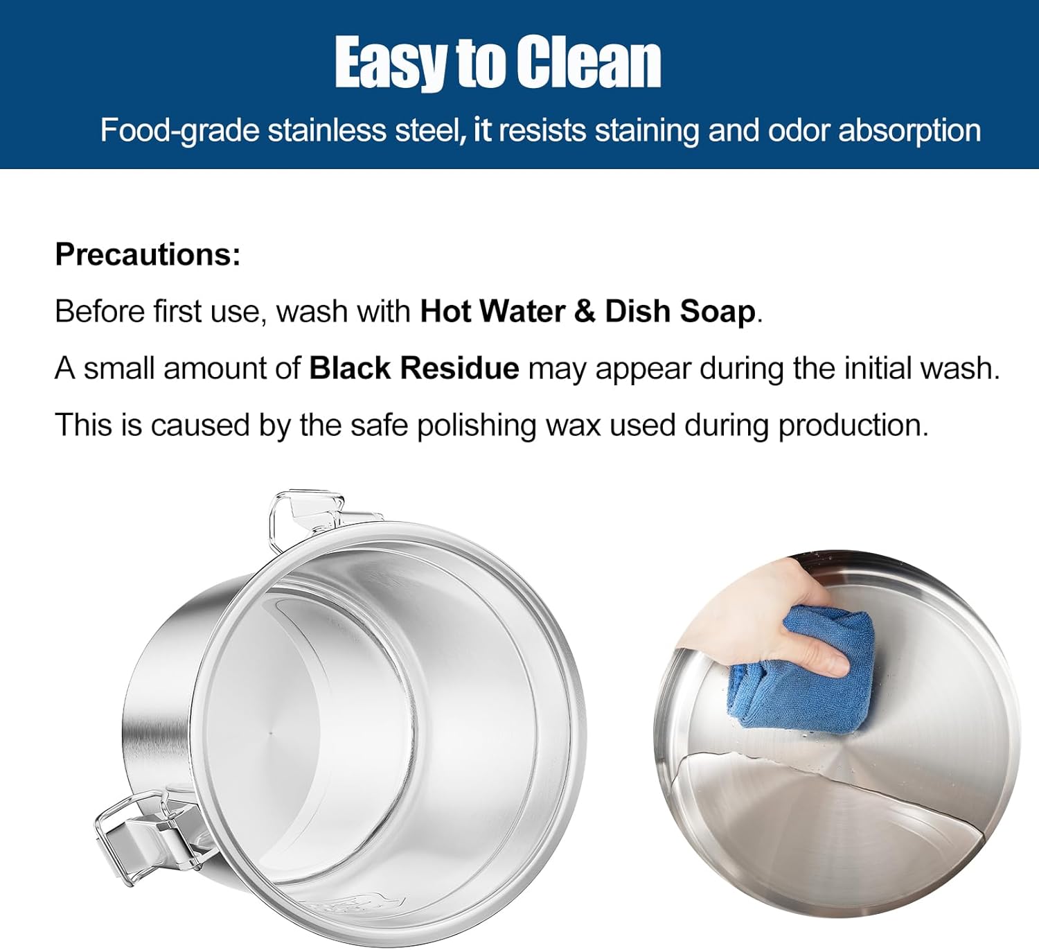 1.6Gal/6L Stainless Steel Airtight Canister, Airtight Food Storage Container with Lid and Lock Clips, 304 Stainless Steel Canister for Rice, Flour, Grain, Coffee Bean