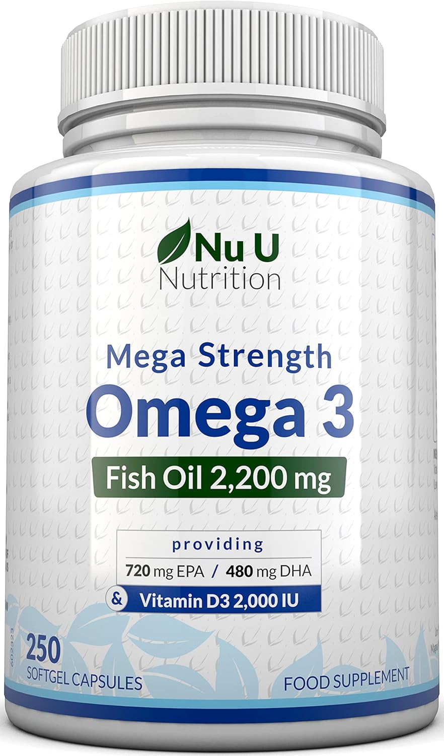 Nu U Nutrition, Omega 3 2200mg & Vitamin D3 2000IU, 250 Softgel Capsules, 726mg EPA & 484mg DHA per Serving