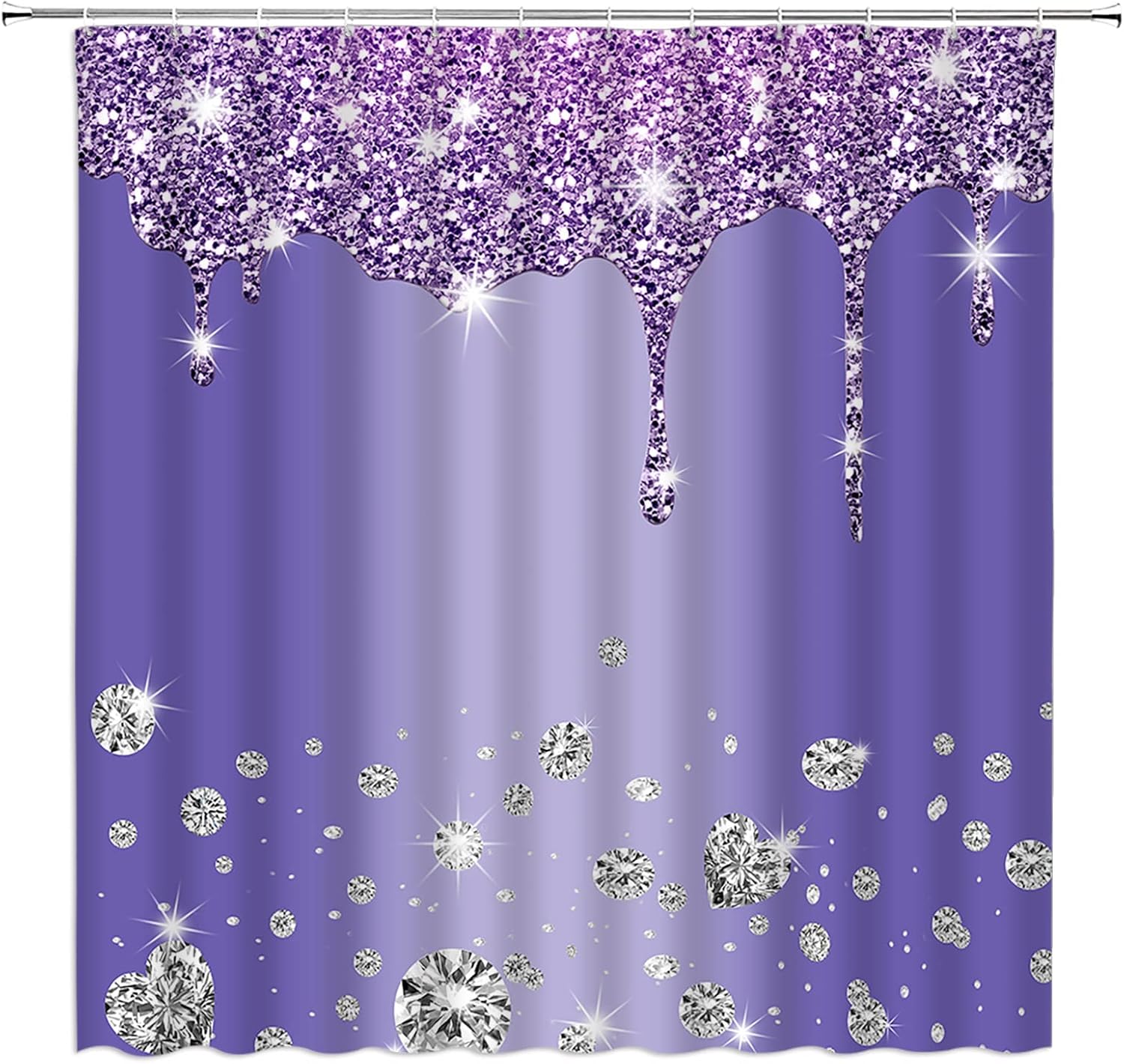 Hello Gorgeous Shower Curtain Purple Bling Glitter Diamond Modern Fashion Drip Romantic Elegant Lady Extra Long Bathroom Decor Curtain with Hooks,70W x84 H