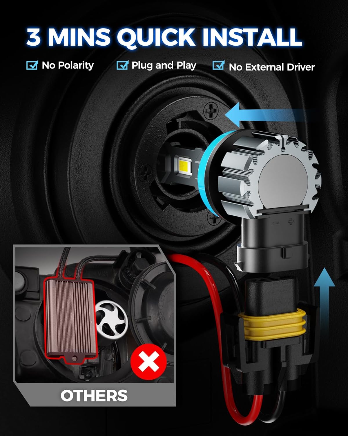 Marsauto M1S 9005/HB3 H11/H9/H8 Bulbs Combo, 900% 80000LM Brighter 9005 H11 Lights, 6000K Cool White HB3 H8 Bulbs fog, 3-Mins Plug and Play, IP68, Pack of 4