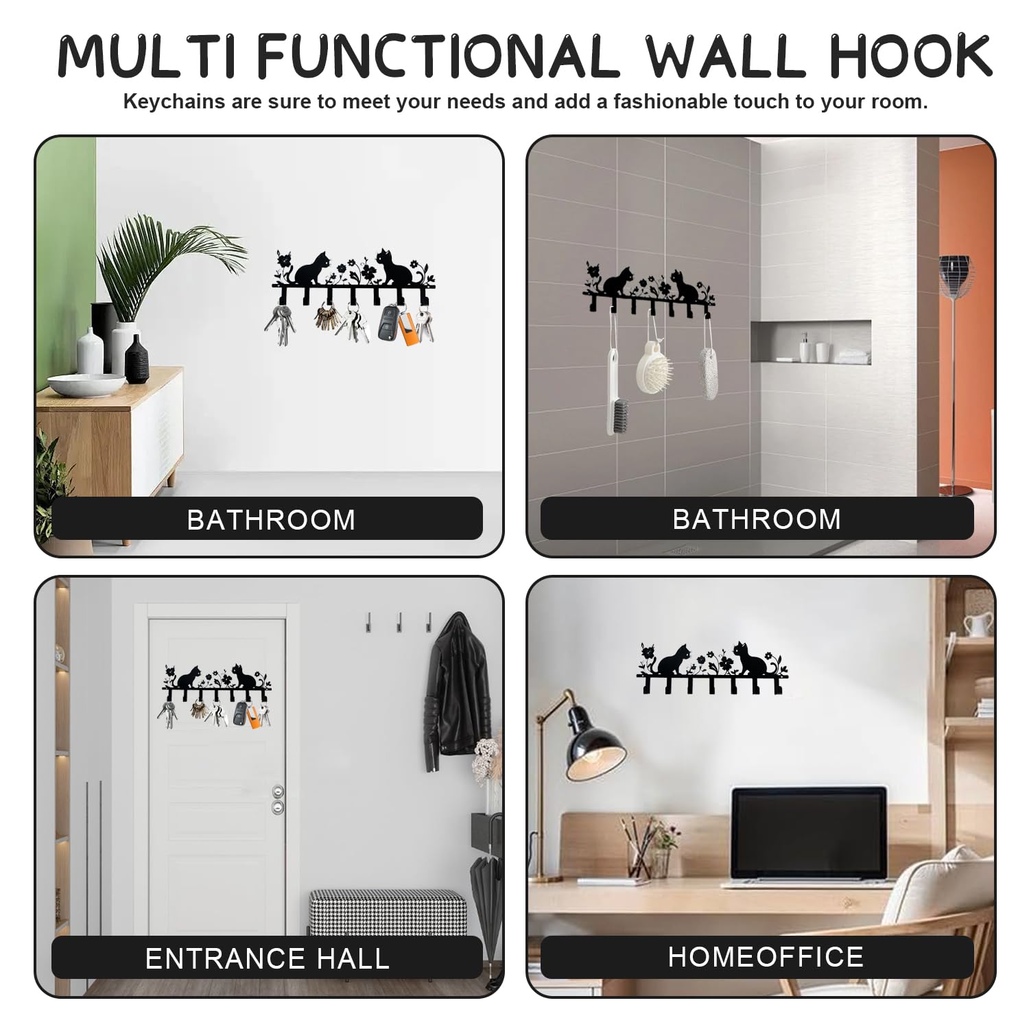 Colgador Llaves Pared Negro con 7 Ganchos, Porta Llaves de Pared para Hogar