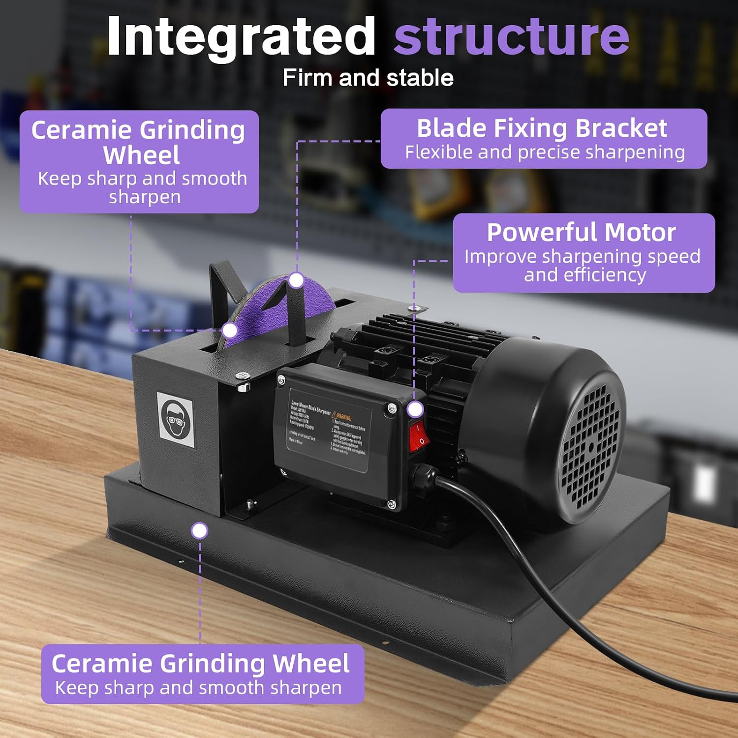 Lawn Mower Blade Sharpener, 1HP 750W Lawnmower Blade Grinder with 9-inch Rust-Proof Grinder Tool, 2 Sanding Paper & Bracket, Compact Workbench Sharpening for Durable Blades