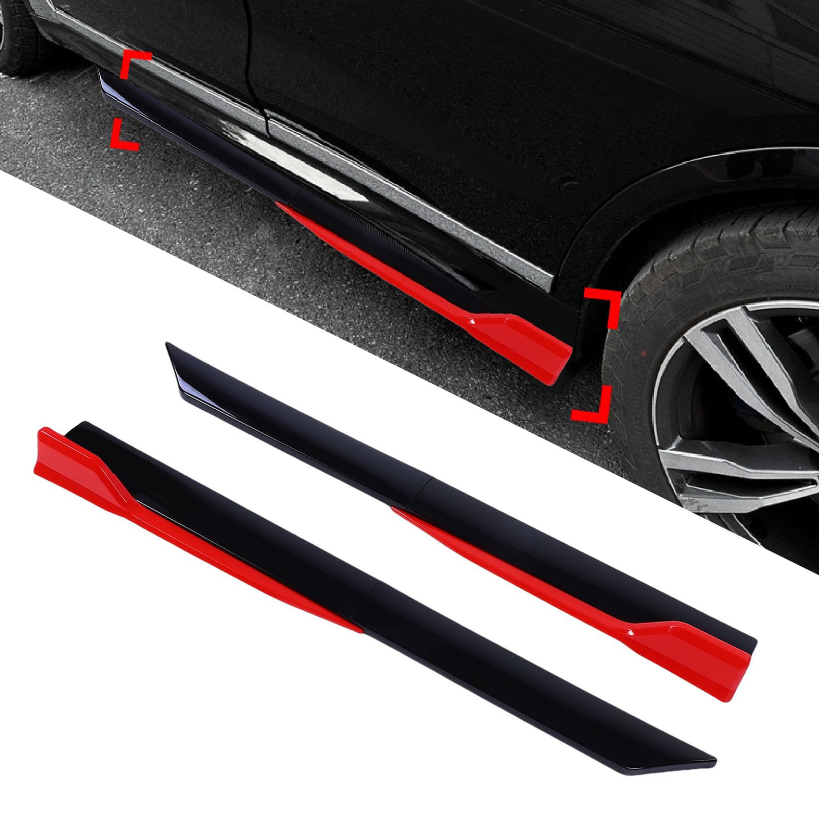 Minigonne Laterali Pannello a Bilanciere Universale ABS Minigonne Laterali Regolabili Estensione Splitter Labbro Elegante Design Aerodinamico per gli Appassionati di Auto 105 (Nero e rosso)