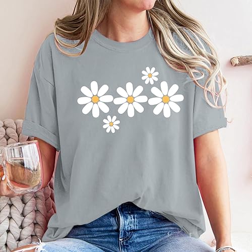 Miniatura 4 de Faktuzi - Camisas de margaritas para mujer, camisetas de gran tamaño, camisetas gráficas de flores, camisetas vintage con estampado floral y cuello