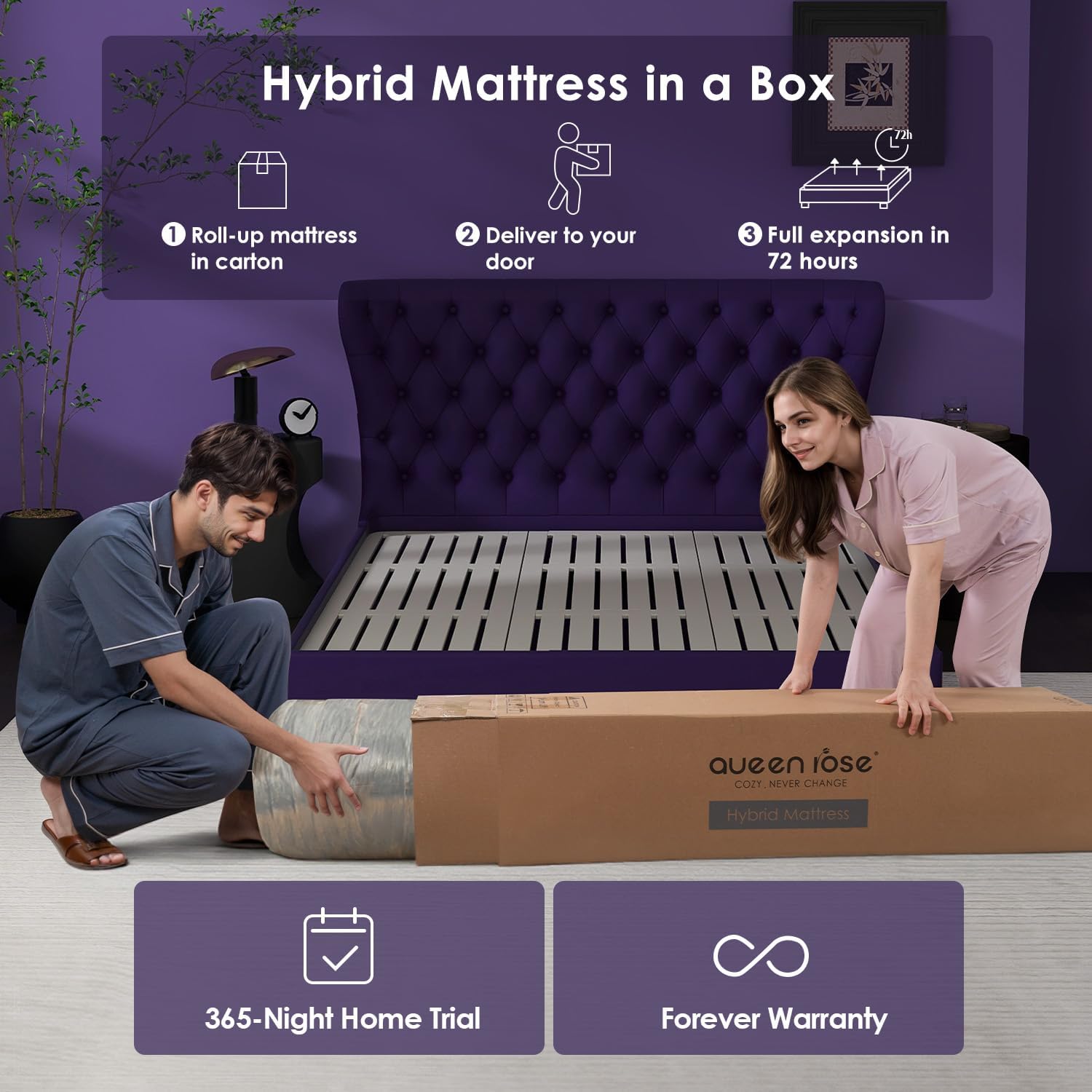 Twin Mattress 12 Inch – Plush Hybrid Mattress with Reinforced Lumbar Support, Soft Comfort & Pressure Relief for Side Sleepers and Couples, Motion Isolation, Fiberglass-Free, 365-Night Trial