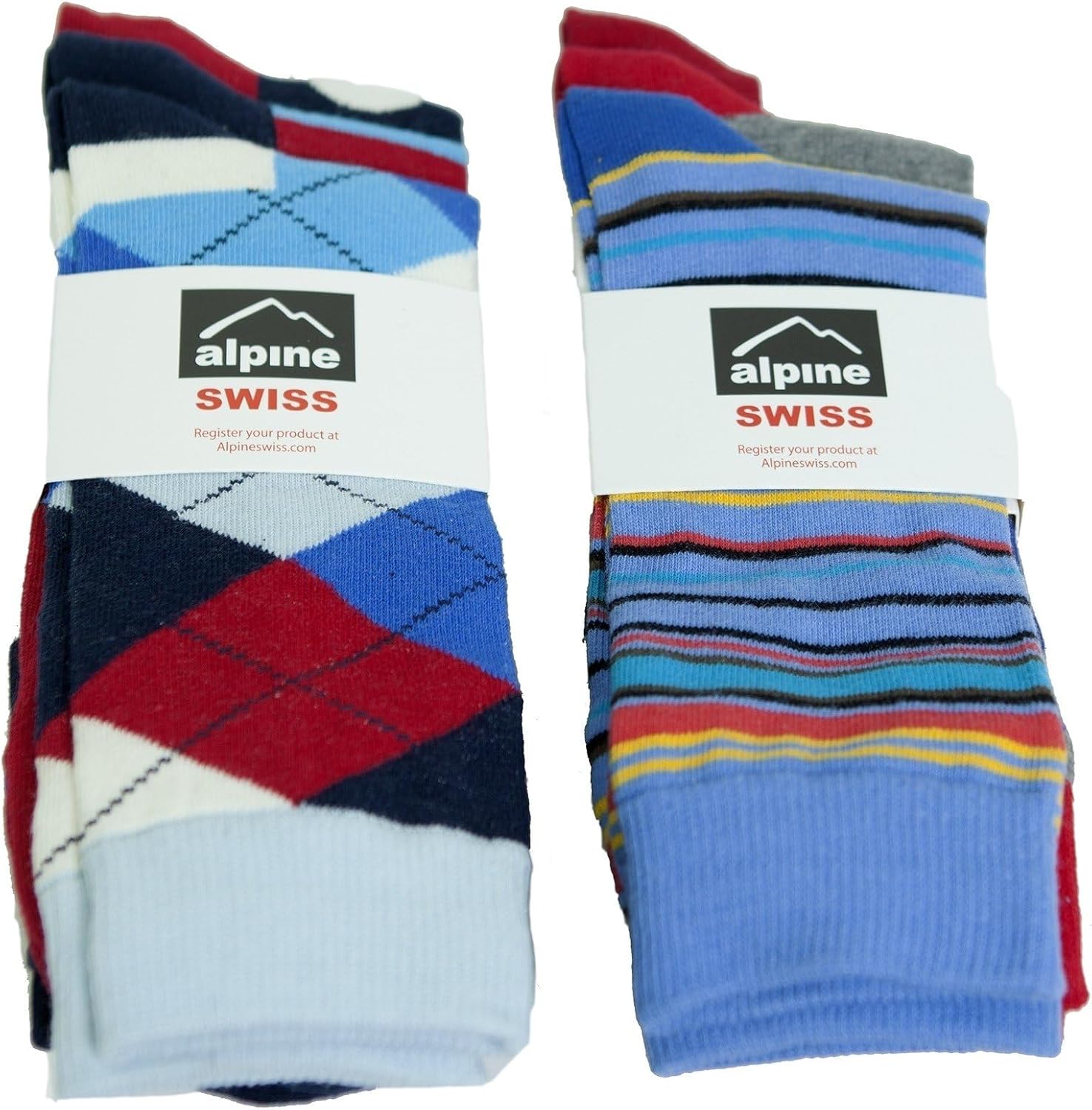 Alpine Swiss Mens Dress Socks 6 Pair Crew Sock Cotton Dress Socks for Men Solid Ribbed Argyle Pattern Multicolor Fun Designs One Size Bright Pack image 9 of 9 B01MCWTV8A