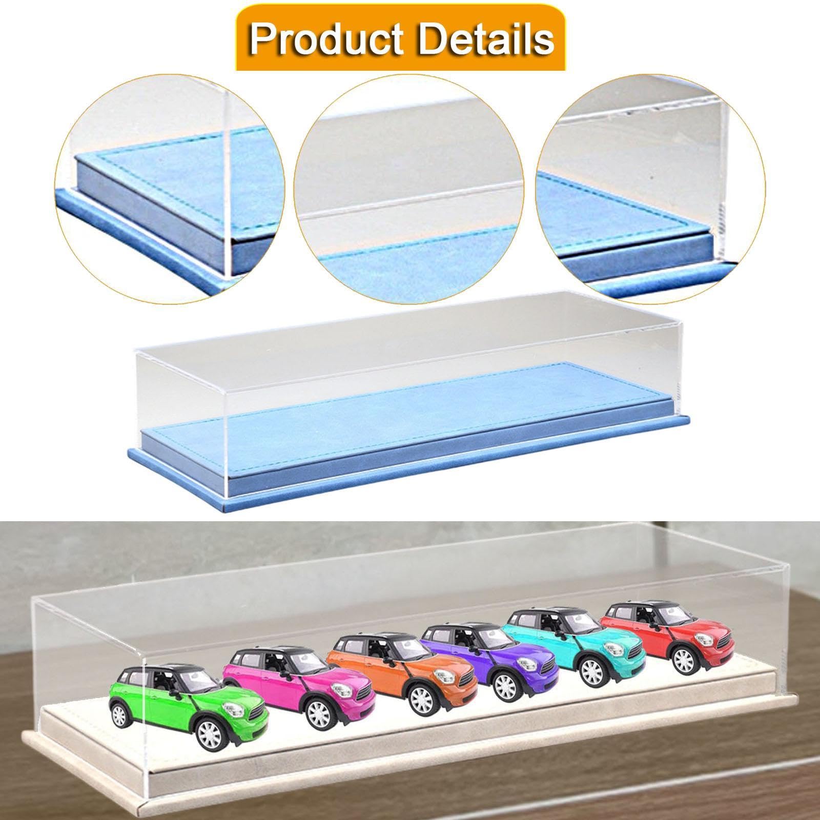 Acryl Vitrinenkasten für Modellautos Im Maßstab 1:64, Aufbewahrungsbox für Spielzeugautos, Transparenter Und Staubdichter Organizer, Blau