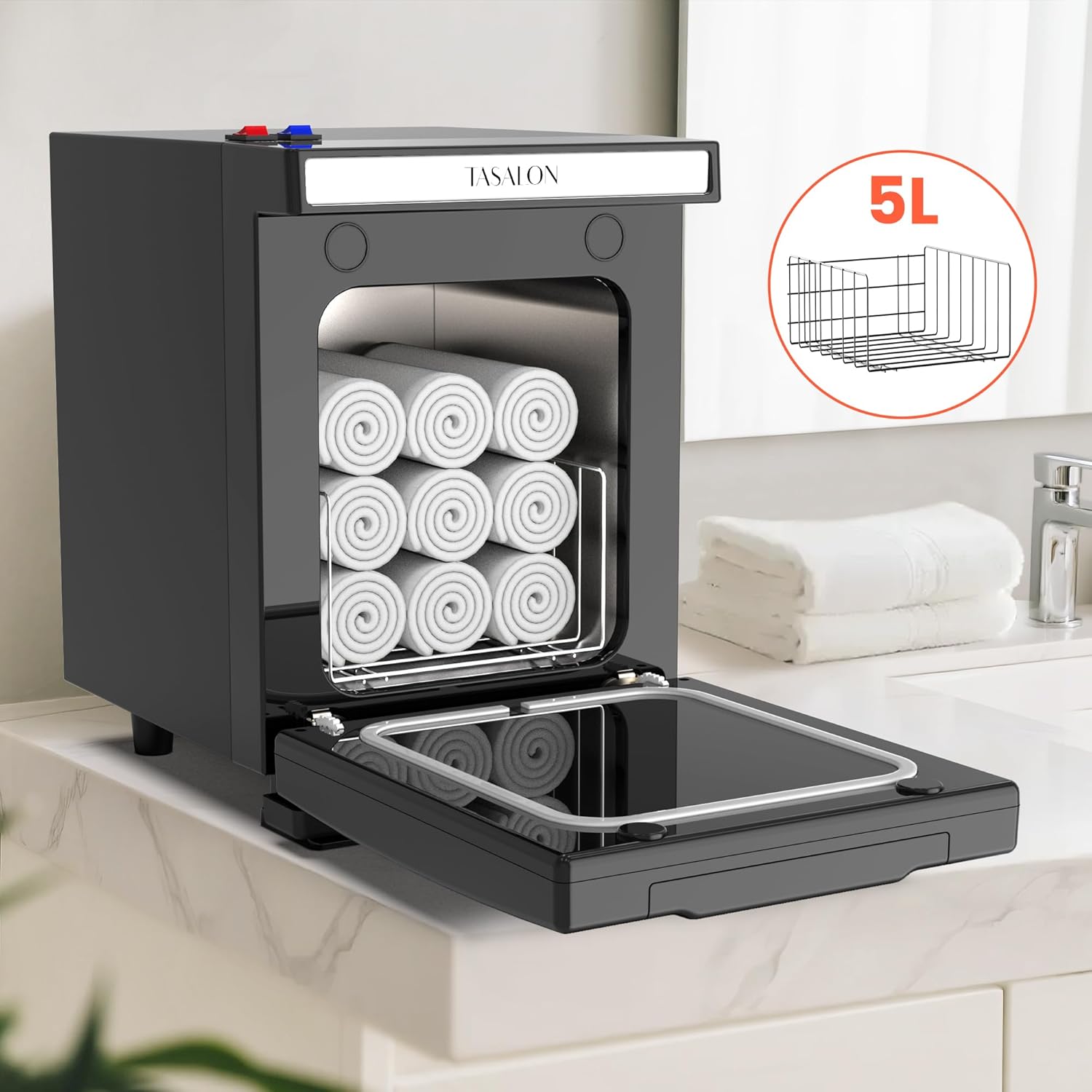 TASALON 5L Towel Warmer Hot Cabinet Box, Aluminum Inner Chamber, Removable Tray, Fast Heating for Beauty Spa Salon Massage - Black Medium Black