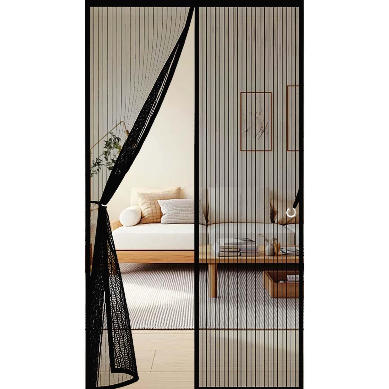 Feijdon Black Magnetic Screen Door 109 X 195 Cm Durable, Keeps Bugs Out, Kid And Pet Friendly Screen Doors With Magnets Hundreds Of Sizes, Lets Fresh Air In,