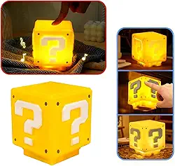 Luminária Para Quarto Super Mário Com Som Cubo Bloco Gamer Abajur De Cabeceira Mesa