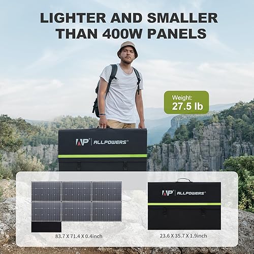 Miniatura 3 de ALLPOWERS SP039 - Panel solar plegable de 600 W, 24 % de eficiencia IP66 impermeable para casas rodantes y sistemas de 12 V, diseño portátil