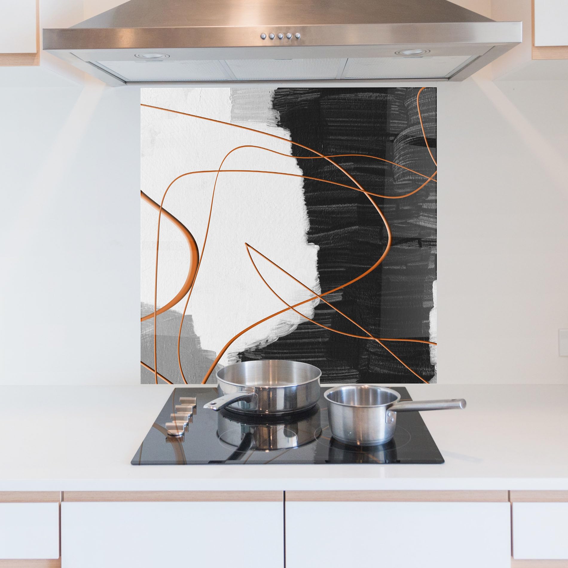 ARTHUB® Paraschizzi Cucina in Vetro temperato 60x60 cm, Abstract Ink Painting | Protezione Contro Gli Schizzi, Protezione murale per fornelli, Vetro temperato, Astratto, Astratto con Linee