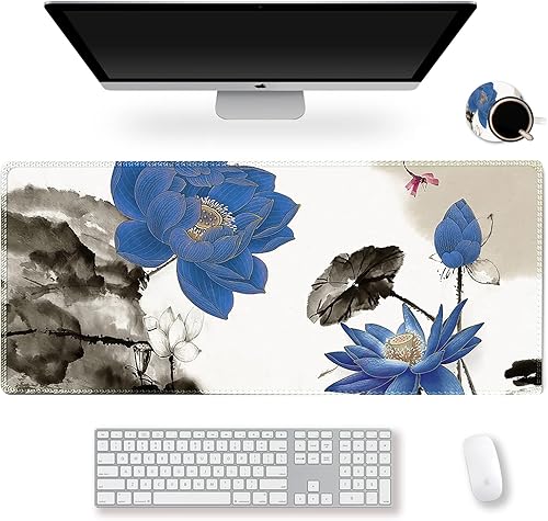 Vista 16 de ARTSO Alfombrilla de escritorio grande negra, alfombrilla de mouse para juegos XXL, alfombrilla de escritorio antideslizante con base de goma, Flor