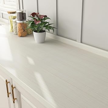 FunStick Thick Beige White Wood Contact Paper for Countertops Cabinets Waterproof Removable White Wood Wallpaper Peel and Stick Countertops Wood Grain Contact Paper for Desk Kitchen Drawers 12"x200"