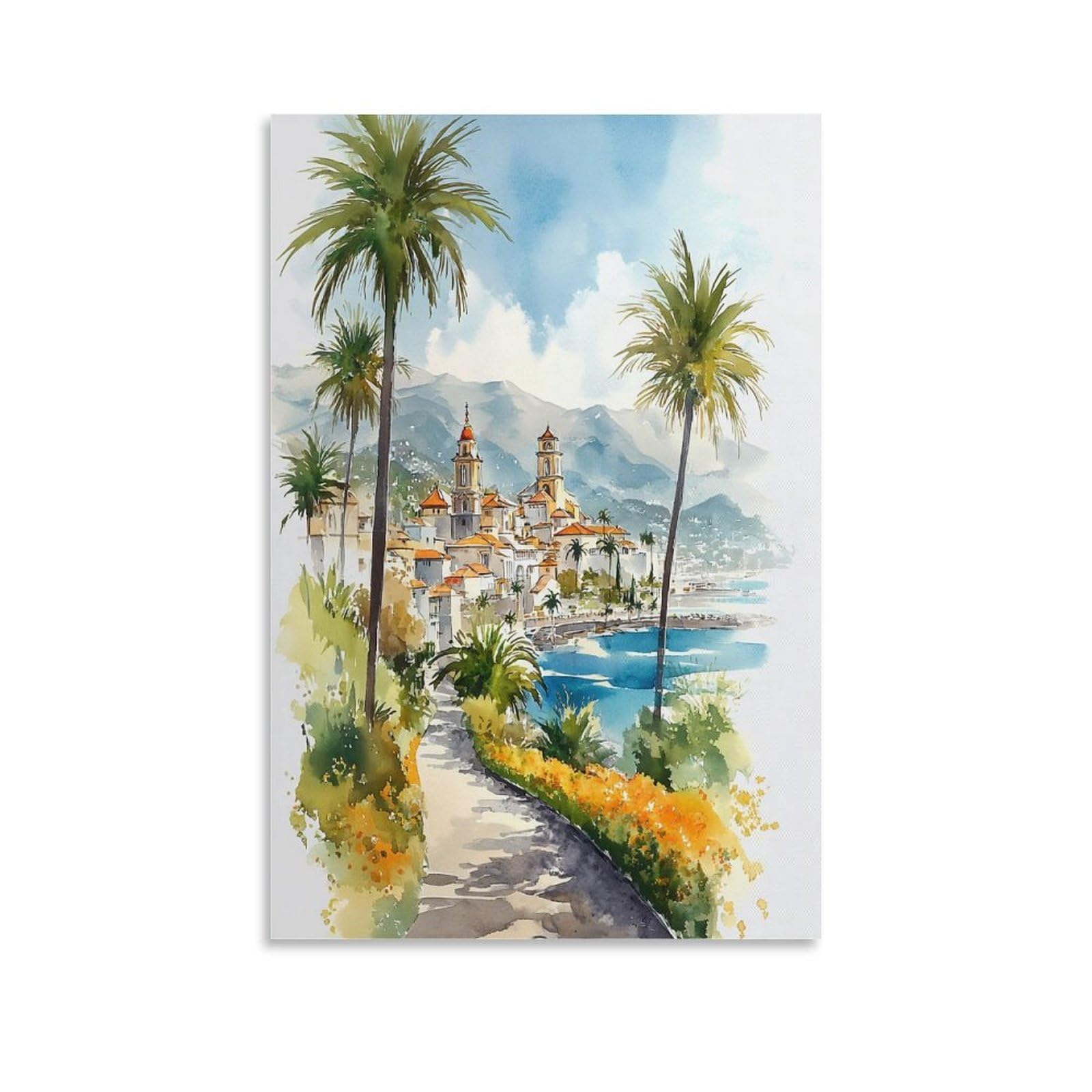 XWYMXZ Orange County Watercolor Painting Beach 24x36inch(60x90cm) Vintage Travel Poster Watercolor Canvas Art