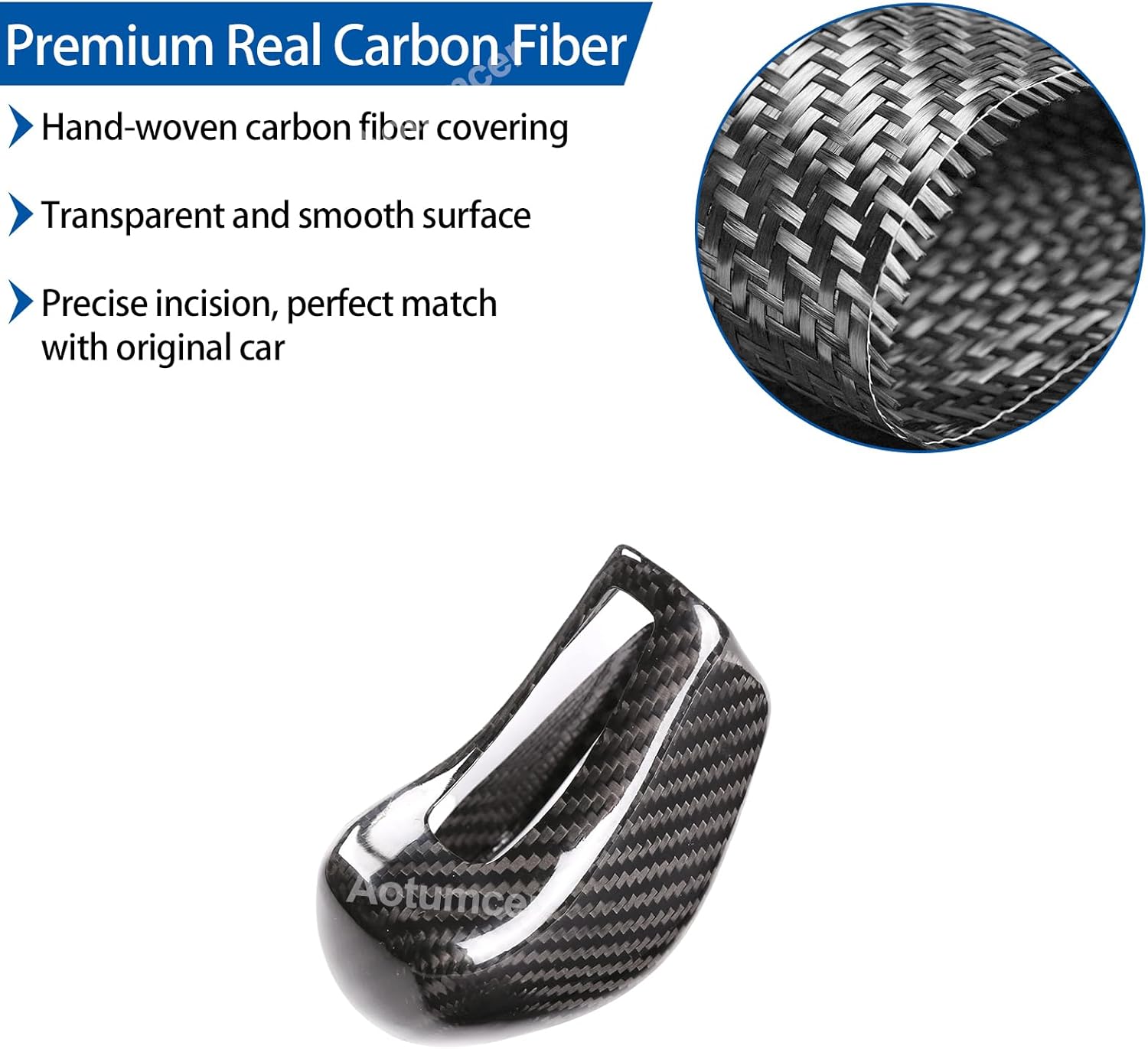 Real Carbon Fiber Car Gear Shift Knob Cover Compatible with Maser@ti Ghibli/Quattroporte/Levante 2013-2018 Center Console Gear Knob Trim Cover Interior Accessories (Black)