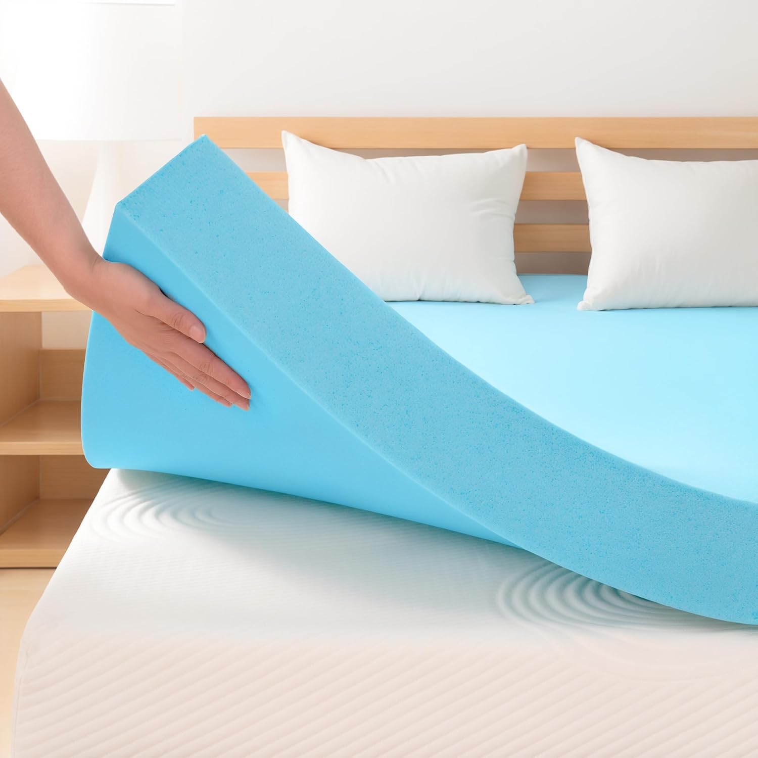 Subrtex 3 Inch Memory Foam Mattress Topper Mattress Pad Gel Infused Bed Foam Topper, CertiPUR-US Certified, King, Blue