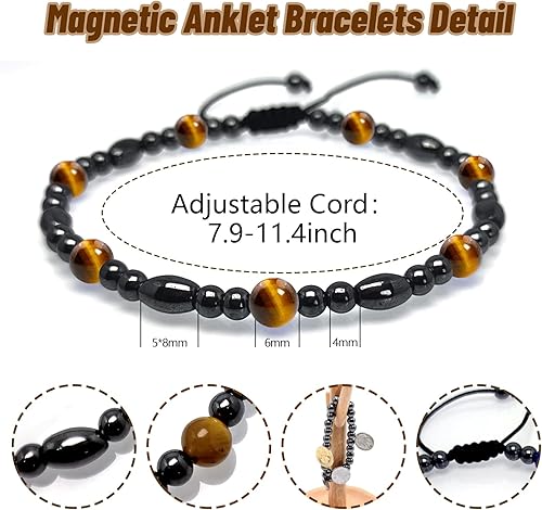 Miniatura 3 de Hion Paquete de 2 tobilleras de terapia magnética más 1 paquete de pulseras magnéticas para mujereshombres, alivio de la ansiedad, fortalece la