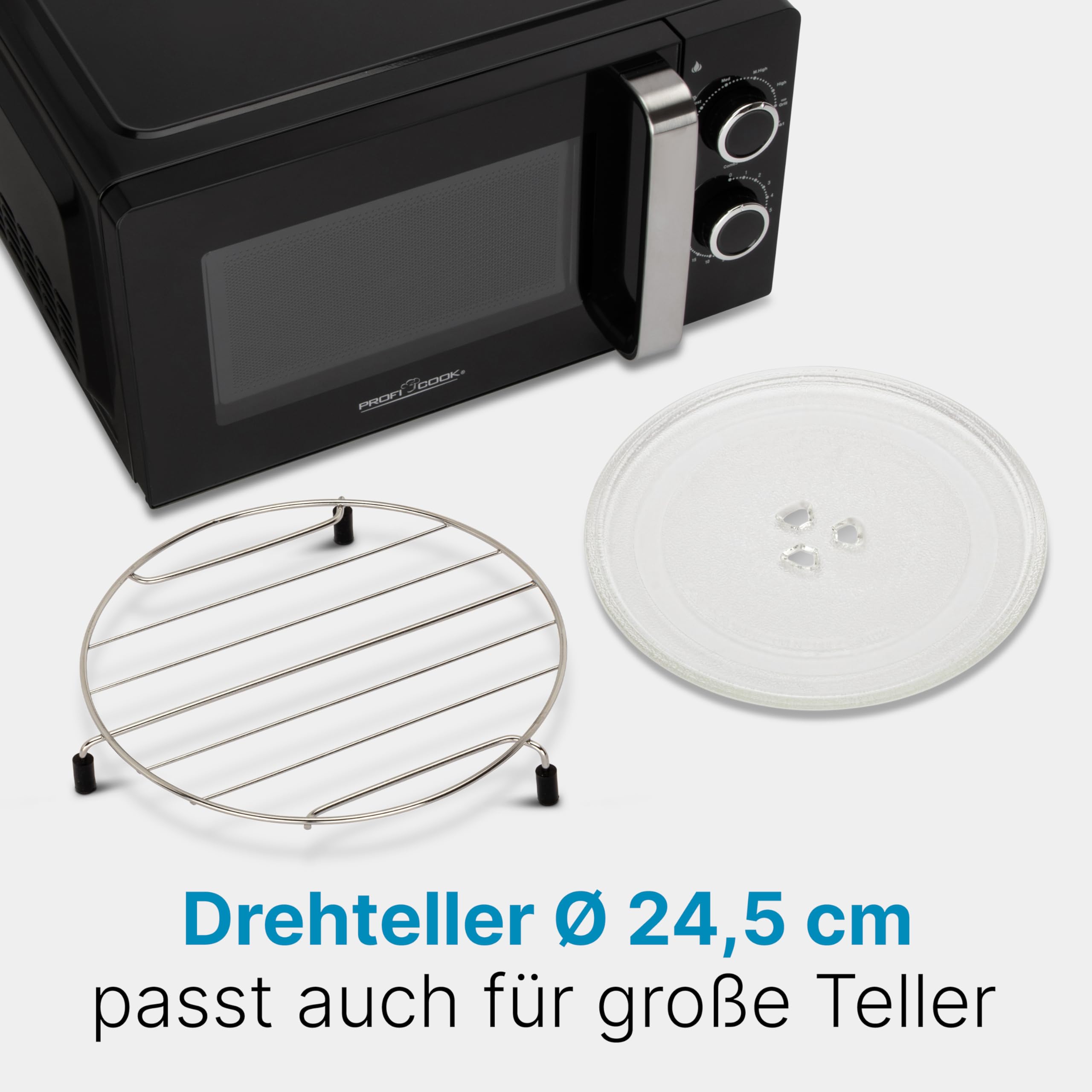 ProfiCook® Mikrowelle mit Grill | 900 Watt | 6 Stufen | 17 Liter Garraum | 360° Drehteller | Timer mit Endsignal | inkl. Grillrost | Microwelle | Microwellengerät | PC-MWG 1208 schwarz