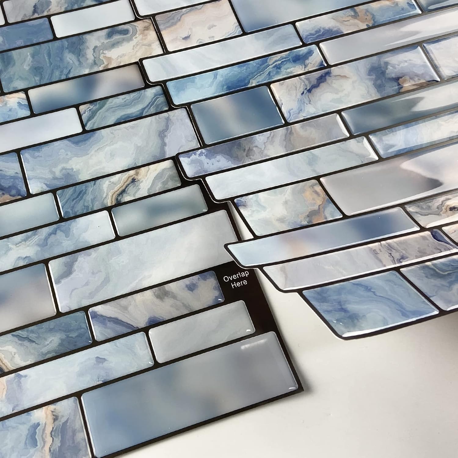10-Sheet Peel and Stick Backsplash Tile, Blue Marble Stone Self Adhesive Removable Tiles for Kitchen Bathroom, 12"x12"