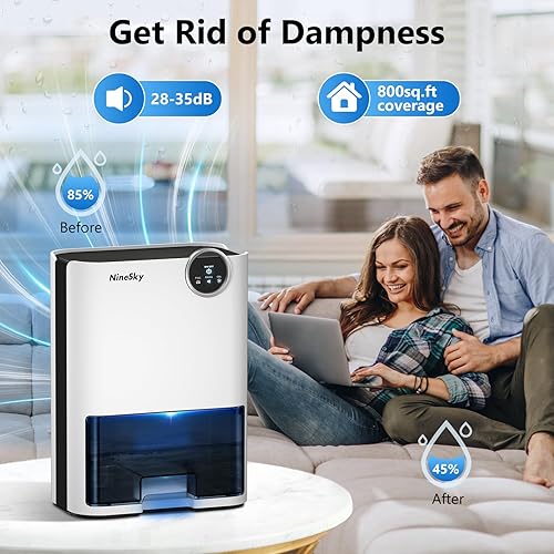 Miniatura 3 de Deshumidificador, deshumidificador NineSky de 70 onzas para el hogar, 500 pies cuadrados, deshumidificador para dormitorio, baño, sótano con apagado