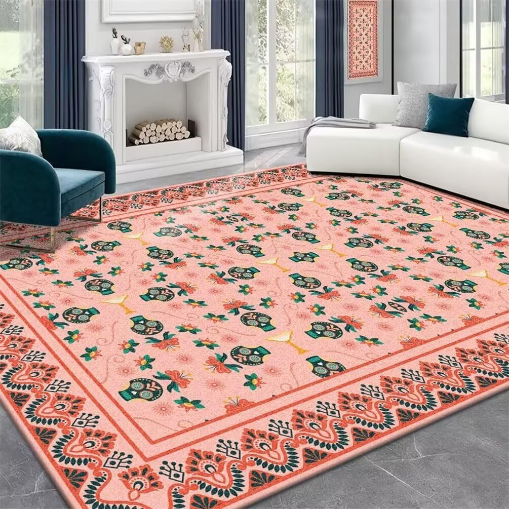 Moquette 120x180CM rose et verte, le grand tapis idéal pour salon et entrée