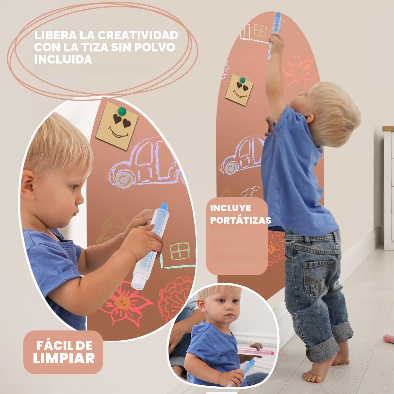 Pizarra Magnética Infantil Pared 100×80 cm, Adhesiva Lamina Imantada Arco, 3 Tizas sin Polvo, 1 Toallita, Ideal para Niños, Escuelas y Oficinas (Leche con Té)