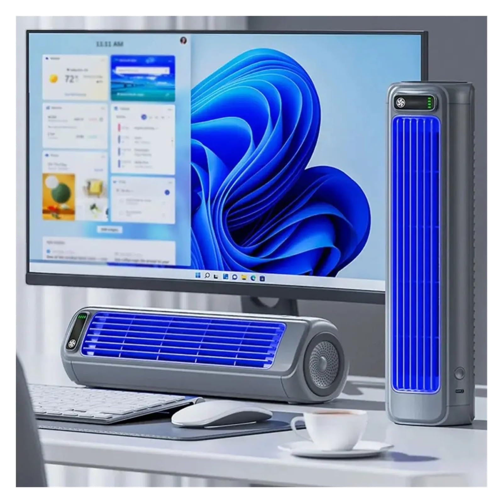 Ventilatore A Torre Portatile Ricaricabile A 3 Velocità Da Scrivania | Ventilatore da terra silenzioso,ricaricabile,senza foratura,3 velocità,per ufficio.(White)