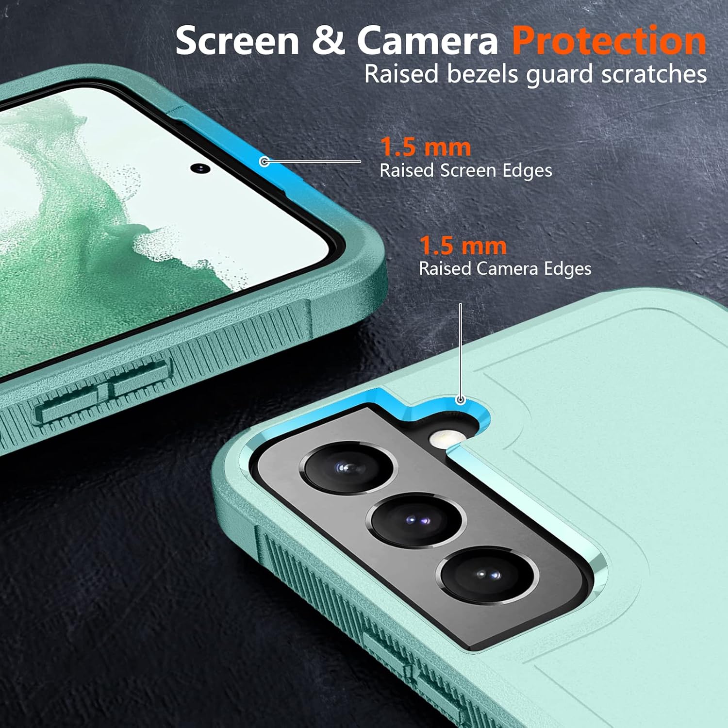 SPIDERCASE Designed for Samsung Galaxy S22 Case,[10 FT Military Grade Drop Protection],2 Pack [Tempered Glass Screen Protector+Camera Lens Protector] Heavy Duty Shockproof Case,Green
