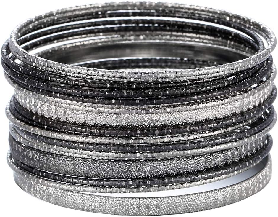 Multiple Textured Metal Bracelets & Bangles Set for Women 18Pcs/Set